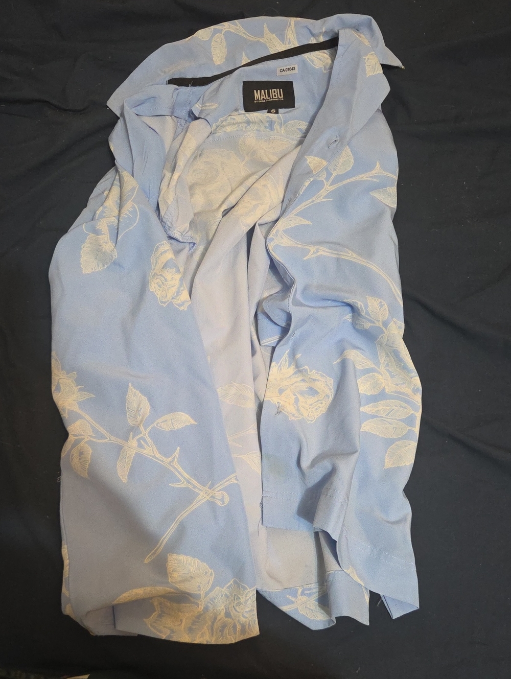 Malibu Light Blue Button-Down with Cream Floral Pattern